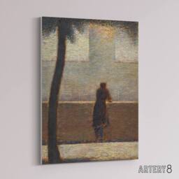 "Artery8 Man Leaning on a Parapet Seurat Vintage Canvas Wall Art in Grey - Size: W18"" x H24""" - thumbnail 2