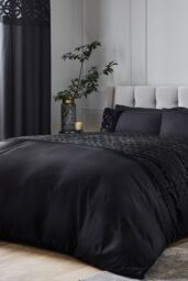 Catherine Lansfield 'Lattice Cut Velvet' Lined Eyelet Curtains in Black - Size: 168 cm width x 183 cm drop - thumbnail 3
