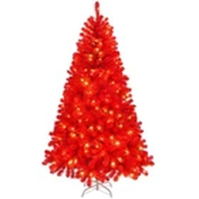 EONLION 6FT Red Xmas Tree 100 Warm LED Lights Metal Base Design - image 1