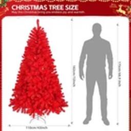 EONLION 6FT Red Xmas Tree 100 Warm LED Lights Metal Base Design - thumbnail 2
