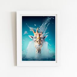 "Warren Reed - Designer Giraffe With Glasses Splashart Framed Art Print in White - Size: W20"" x H30""" - thumbnail 2