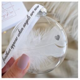 Amaya Rose Ltd In Memory of Heart Stamp Feather Round Bauble Gift Boxed.Memorial in Clear - thumbnail 2