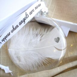 Amaya Rose Ltd In Memory of Heart Stamp Feather Round Bauble Gift Boxed.Memorial in Clear - thumbnail 5