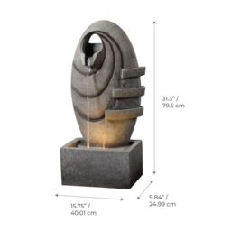 Teamson Home Garden Outdoor Water Feature, Modern Oval Water Fountain, With Warm LED Lights, Grey - thumbnail 7