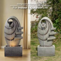 Teamson Home Garden Outdoor Water Feature, Modern Oval Water Fountain, With Warm LED Lights, Grey - thumbnail 8