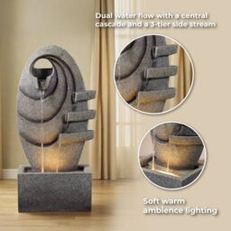 Teamson Home Garden Outdoor Water Feature, Modern Oval Water Fountain, With Warm LED Lights, Grey - thumbnail 9
