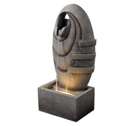 Teamson Home Garden Outdoor Water Feature, Modern Oval Water Fountain, With Warm LED Lights, Grey - thumbnail 1