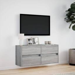 Berkfield Home TV Wall Cabinet with LED Lights Grey Sonoma 100x31x45 cm - Size: 100 x 31 x 45 cm - thumbnail 4