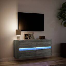 Berkfield Home TV Wall Cabinet with LED Lights Grey Sonoma 100x31x45 cm - Size: 100 x 31 x 45 cm - thumbnail 5
