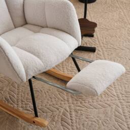 Direct Wicker Teddy Fabric Tufted Upholstered Rocking Chair with Foldable Footrest in Ivory - Size: 1 Pack - thumbnail 3