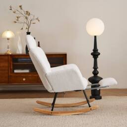 Direct Wicker Teddy Fabric Tufted Upholstered Rocking Chair with Foldable Footrest in Ivory - Size: 1 Pack - thumbnail 4