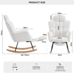 Direct Wicker Teddy Fabric Tufted Upholstered Rocking Chair with Foldable Footrest in Ivory - Size: 1 Pack - thumbnail 6