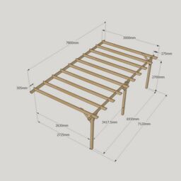 Rutland County Garden Furniture Ltd Wall Mounted Garden Pergola 3 Posts, Wood, L300 x W780 x H270cm, Brown in Green - thumbnail 4