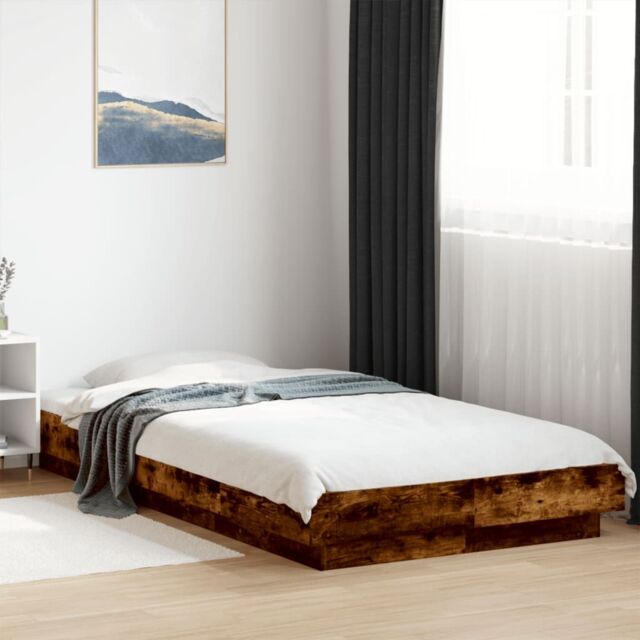 Berkfield Home Bed Frame with LED Lights without Mattress Smoked Oak 90x190cm in Brown - Size: 90x190 cm - image 1