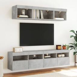 Berkfield Home TV Wall Cabinet with LED Lights Concrete Grey 80x30x40 cm - Size: 80 x 30 x 40 cm - thumbnail 6