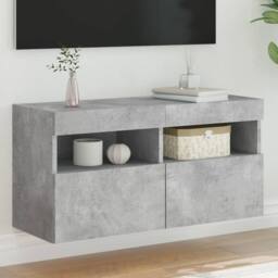 Berkfield Home TV Wall Cabinet with LED Lights Concrete Grey 80x30x40 cm - Size: 80 x 30 x 40 cm - thumbnail 2