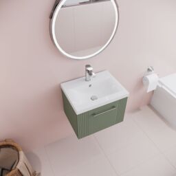 Balterley Wall Hung 1 Drawer Vanity Unit - Mid-Edge Basin 500mm, Satin Green - thumbnail 3