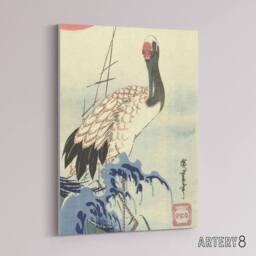 "Artery8 Hiroshige Crane & Surf Wave Canvas Japanese Wall Art in Blue - Size: W18"" x H24""" - thumbnail 2