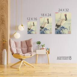 "Artery8 Hiroshige Crane & Surf Wave Canvas Japanese Wall Art in Blue - Size: W18"" x H24""" - thumbnail 4