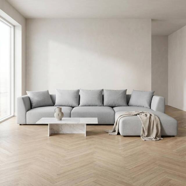 Abakus Direct Tokyo Large Corner Sofa Brushed Tweed Fabric with Deep Seats in Light Grey - image 1