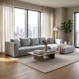 Abakus Direct Tokyo Large Corner Sofa Brushed Tweed Fabric with Deep Seats in Light Grey - thumbnail 3
