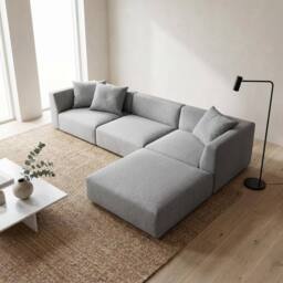 Abakus Direct Tokyo Large Corner Sofa Brushed Tweed Fabric with Deep Seats in Light Grey - thumbnail 6