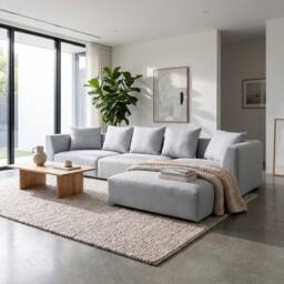 Abakus Direct Tokyo Large Corner Sofa Brushed Tweed Fabric with Deep Seats in Light Grey - thumbnail 4