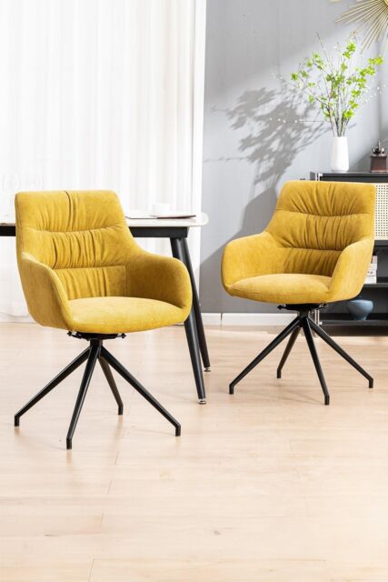 Set of 4 Eva Modern Velvet Dining Chair Swivel Padded Seat w Arms