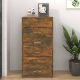 Berkfield Home Sideboard with 6 Drawers Smoked Oak 50x34x96 cm Engineered Wood in Brown - Size: 50 x 34 x 96 cm - thumbnail 2