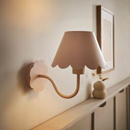 ValueLights Hattie Pair of Rechargeable Metal Scalloped Edge Wall Lights in Pale Pink - thumbnail 2