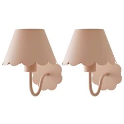 ValueLights Hattie Pair of Rechargeable Metal Scalloped Edge Wall Lights in Pale Pink