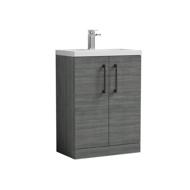 Balterley Bathroom Vanity Basin Unit, Black Handles, 600mm, Wood Grey - image 1
