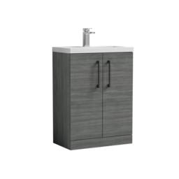 Balterley Bathroom Vanity Basin Unit, Black Handles, 600mm, Wood Grey