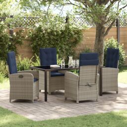 Berkfield Home 5 Piece Garden Dining Set with Cushions - Grey Poly Rattan - thumbnail 1