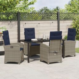 Berkfield Home 5 Piece Garden Dining Set with Cushions - Grey Poly Rattan - thumbnail 4