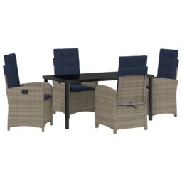 Berkfield Home 5 Piece Garden Dining Set with Cushions - Grey Poly Rattan - thumbnail 2