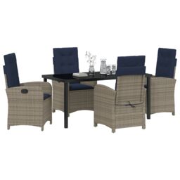 Berkfield Home 5 Piece Garden Dining Set with Cushions - Grey Poly Rattan - thumbnail 3