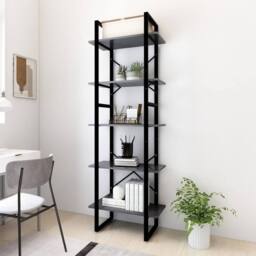 Berkfield Home Modern 5-Tier Book Cabinet Grey 60x30x175 cm Engineered Wood - Size: 60 x 30 x 175 cm - thumbnail 2