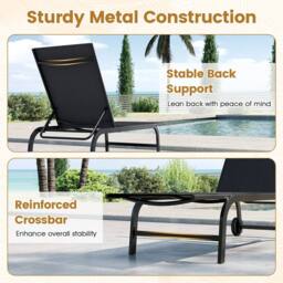 EONLION Outdoor Chaise Lounge Chair with Wheels in Black - Size: 100 cm - thumbnail 3