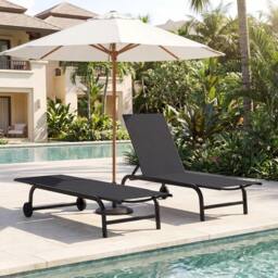 EONLION Outdoor Chaise Lounge Chair with Wheels in Black - Size: 100 cm - thumbnail 4