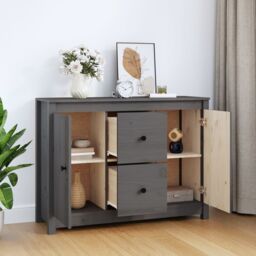 Berkfield Home Sideboard Grey 100x35x74 cm Solid Wood Pine - Size: 100 x 35 x 74 cm - thumbnail 6