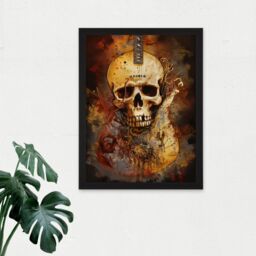 "Artery8 Wall Art Print Skull Electric Guitar Death Metal Music Modern Concept Art Painting Large Framed Wall Décor Art in White - Size: W18"" x H24""" - thumbnail 2