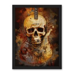 "Artery8 Wall Art Print Skull Electric Guitar Death Metal Music Modern Concept Art Painting Large Framed Wall Décor Art in White - Size: W18"" x H24""" - thumbnail 1