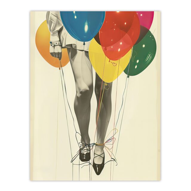 "Artery8 Party Over Woman Colourful Balloons Collage Wall Art Print - Size: W12"" x H16""" - image 1