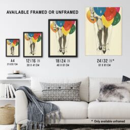 "Artery8 Party Over Woman Colourful Balloons Collage Wall Art Print - Size: W12"" x H16""" - thumbnail 3