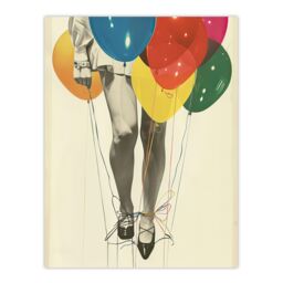 "Artery8 Party Over Woman Colourful Balloons Collage Wall Art Print - Size: W12"" x H16""" - thumbnail 1
