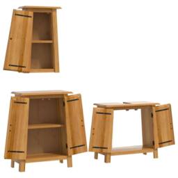 Berkfield Home 3 Piece Bathroom Furniture Set Solid Wood Pine in Brown - thumbnail 4