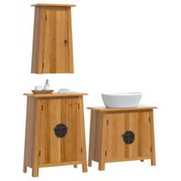Berkfield Home 3 Piece Bathroom Furniture Set Solid Wood Pine in Brown - thumbnail 3