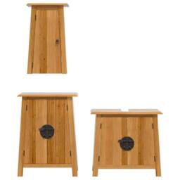 Berkfield Home 3 Piece Bathroom Furniture Set Solid Wood Pine in Brown - thumbnail 5
