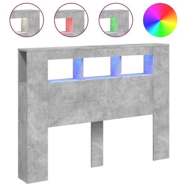 Berkfield Home LED Headboard Concrete Grey 140x18.5x103.5 cm Engineered Wood - image 1